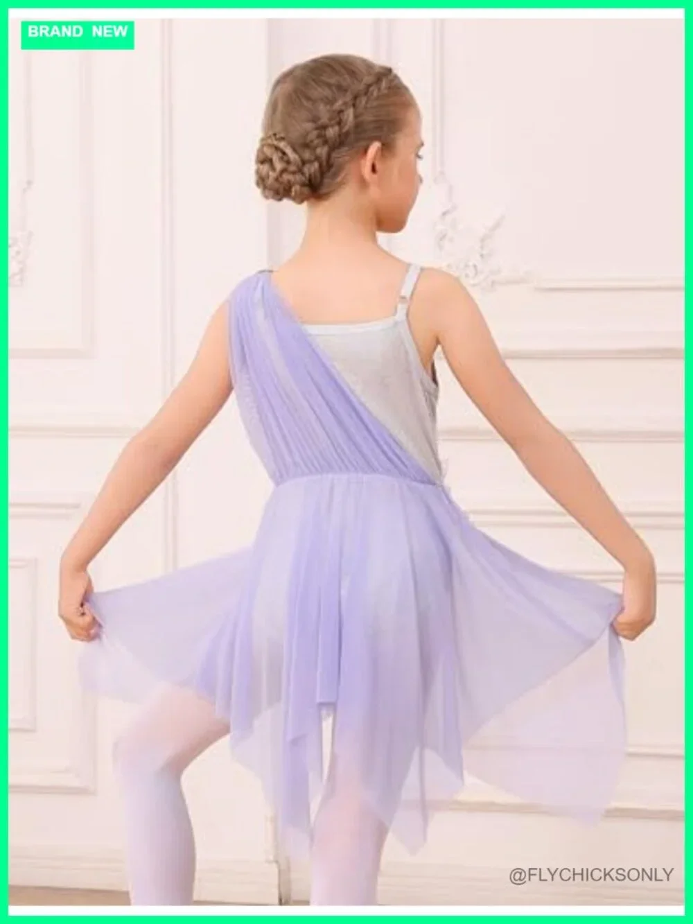 Girls Lyrical Dance Dress One Shoulder Asymmetric Handkerchief Mesh Tulle